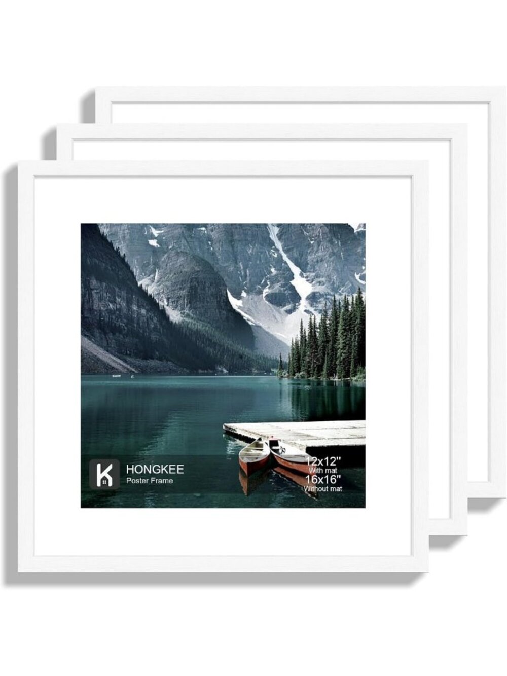 Set of 3 White Wood Picture Frames 16x16 with 12x12 Mats - Home Decor Display